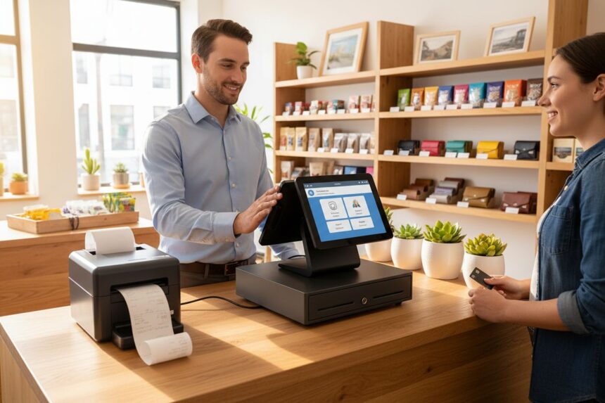 caisse enregistreuse moderne SMOB en action dans un commerce