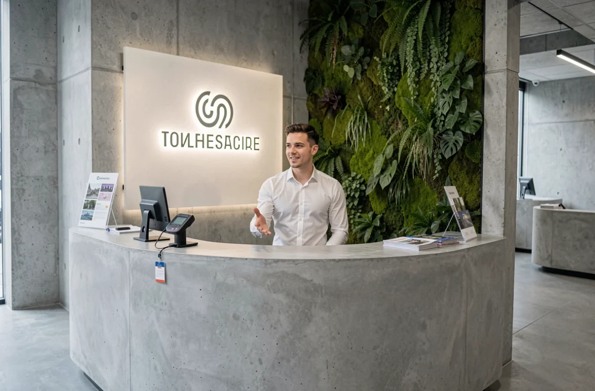 Accueil et entrée d'un espace de coworking moderne près de la Tour Montparnasse à Paris