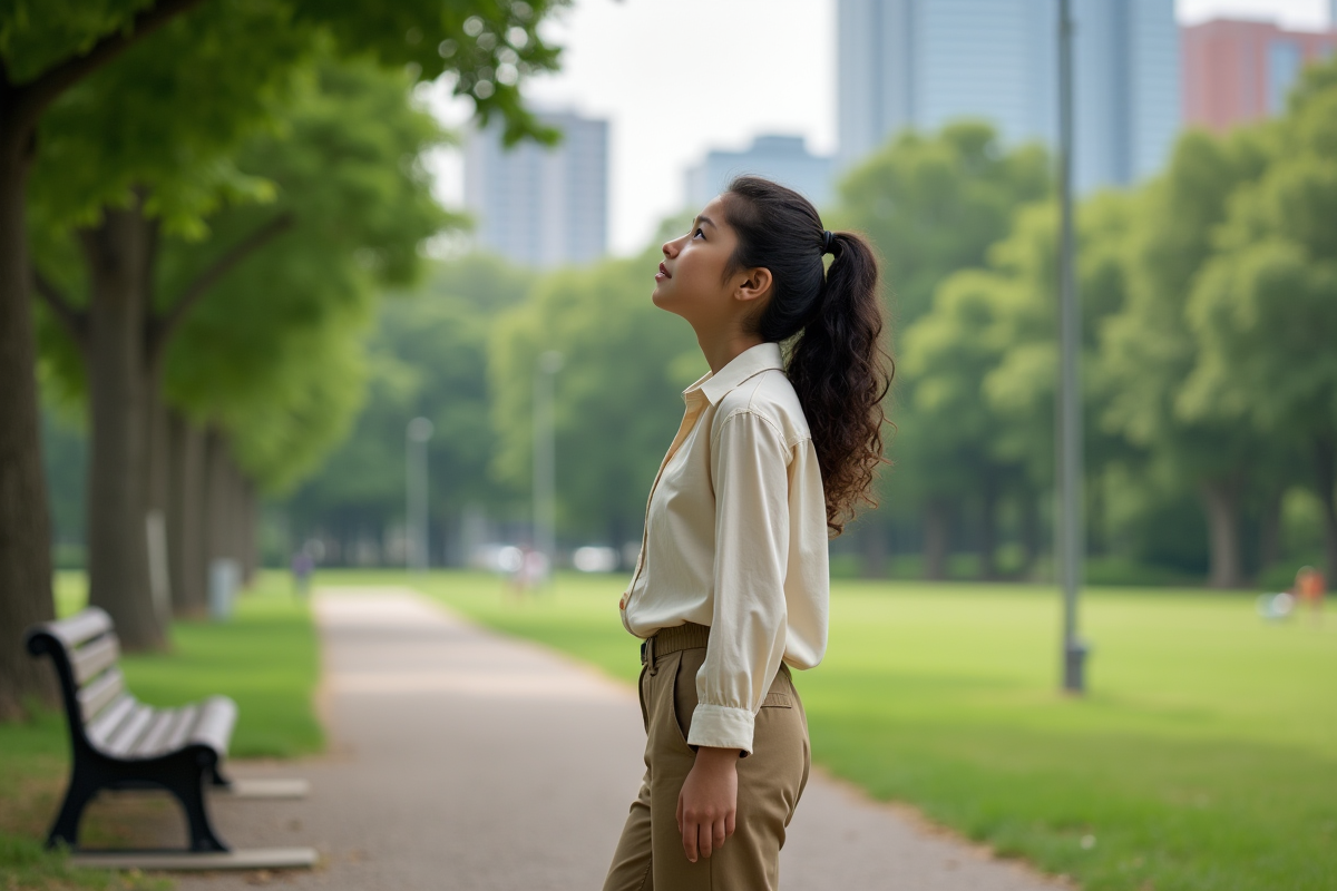 Adolescente dans un parc urbain en pleine nature