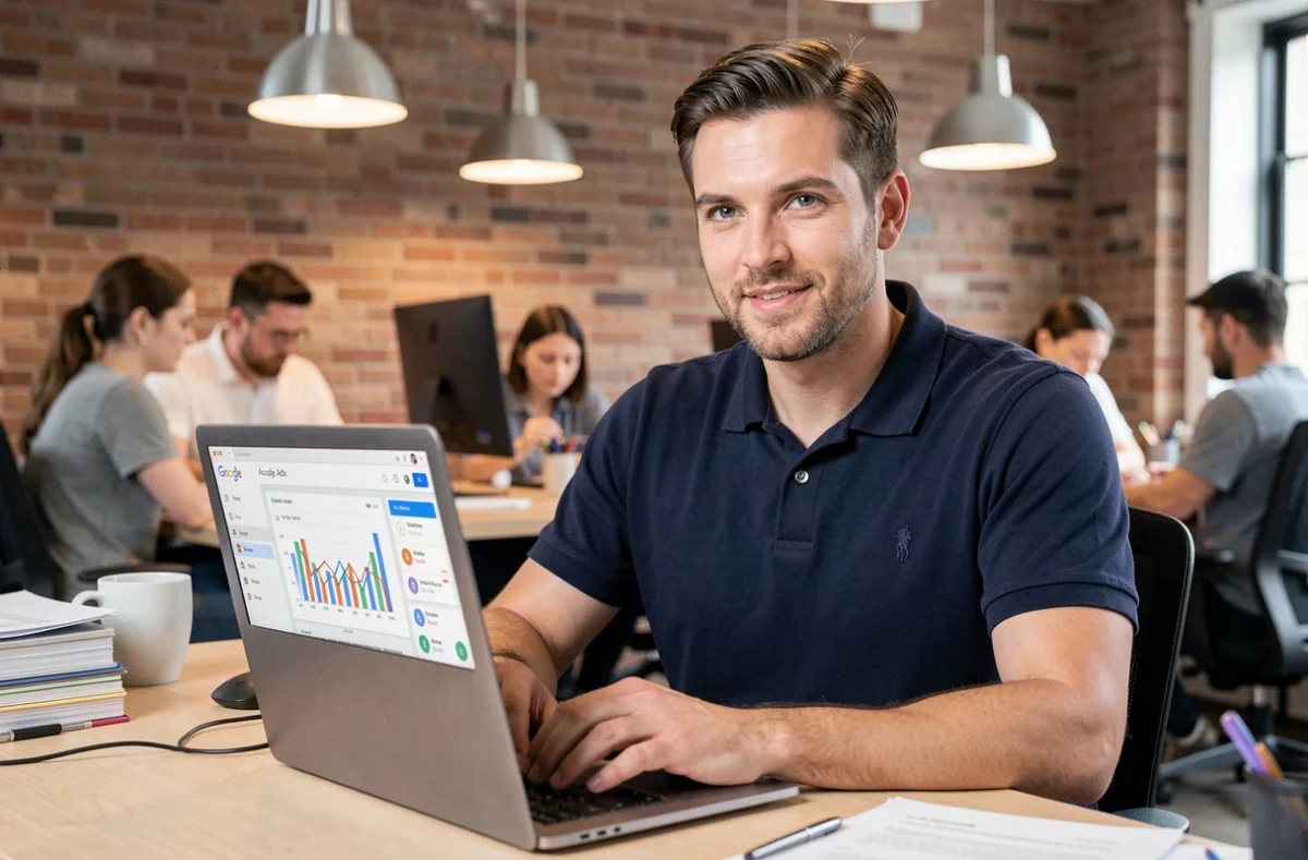 Consultant Google Ads de l'agence Ads Up Consulting travaillant sur une campagne depuis Nantes