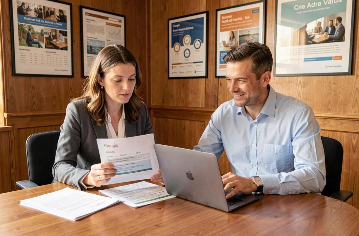 Consultants Google Ads de SC Conseil en Pays de la Loire examinant un audit de campagne publicitaire