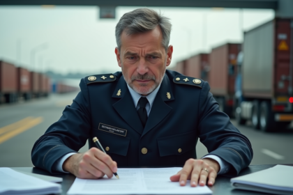 Agent de douane inspectant des documents d'exportation