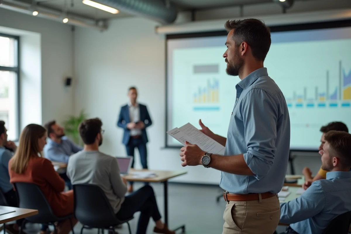 Intervenant présentant un atelier business devant un public de freelances et fondateurs de startups lors d'une prochaine date Les Entreprises Frenchy