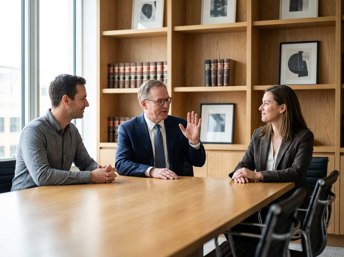 Avocat en costume navy lors d'une réunion professionnelle