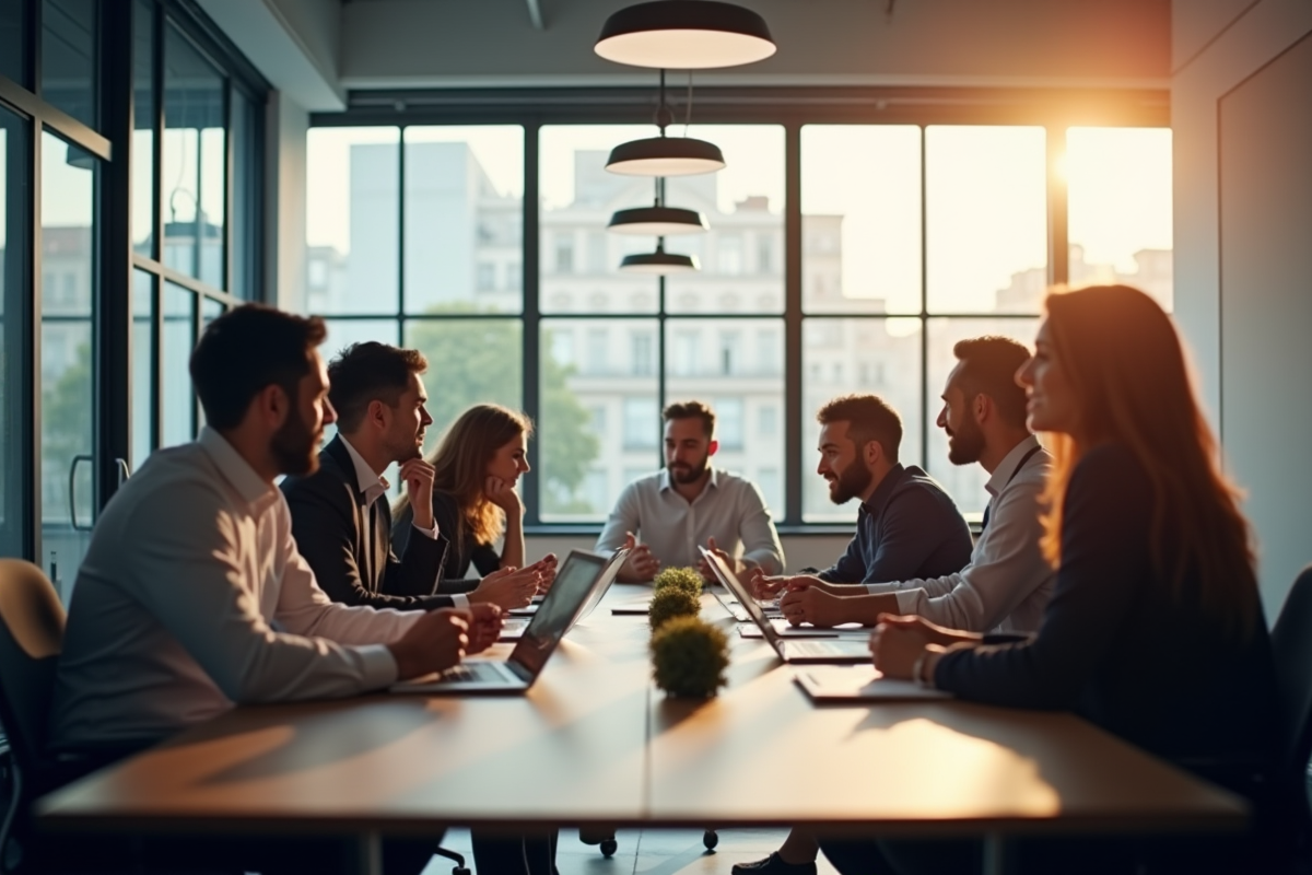Bureau ouvert avec professionnels français collaborant