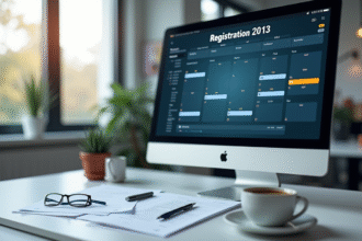 Bureau moderne avec ordinateur et calendrier pour l article