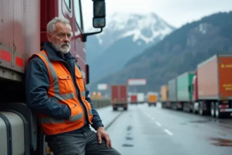 Conducteur de camion suisse au bord de son véhicule
