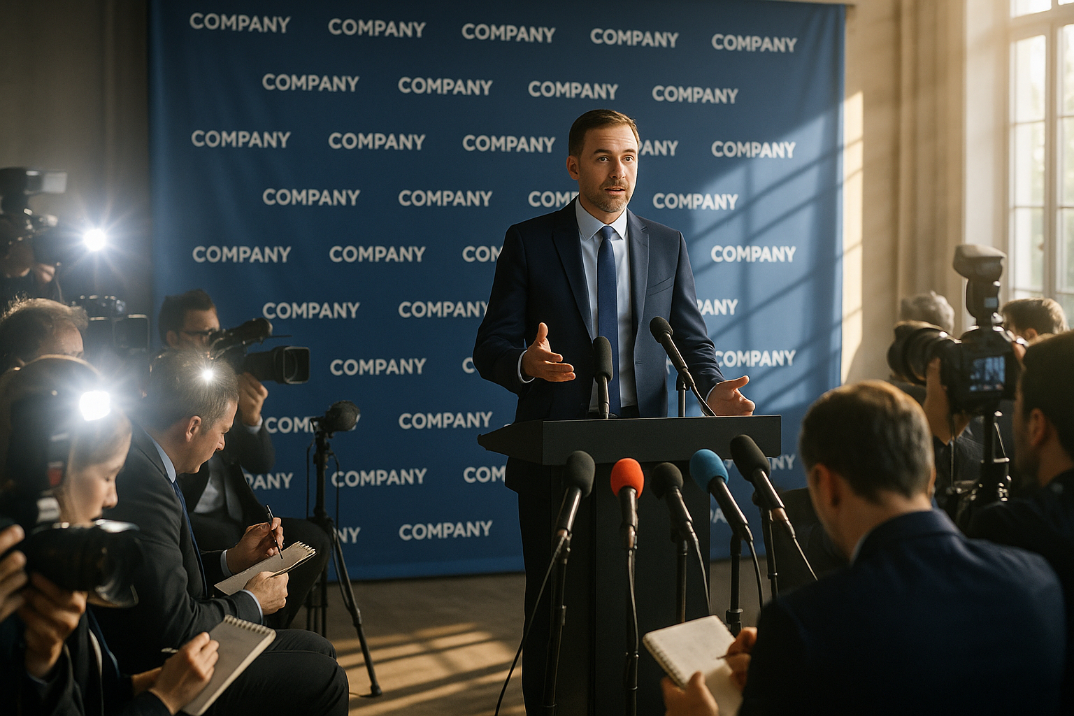 Conférence de presse avec porte-parole et journalistes