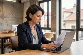 Consultante indépendante en portage salarial travaillant dans un espace de coworking à Lyon