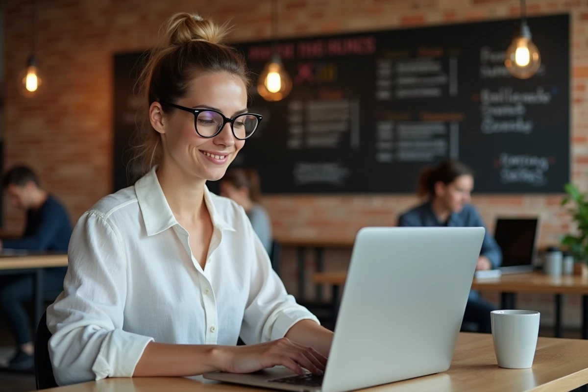 Consultante en marketing digital optimisant la visibilité locale d'une entreprise lyonnaise sur Google My Business