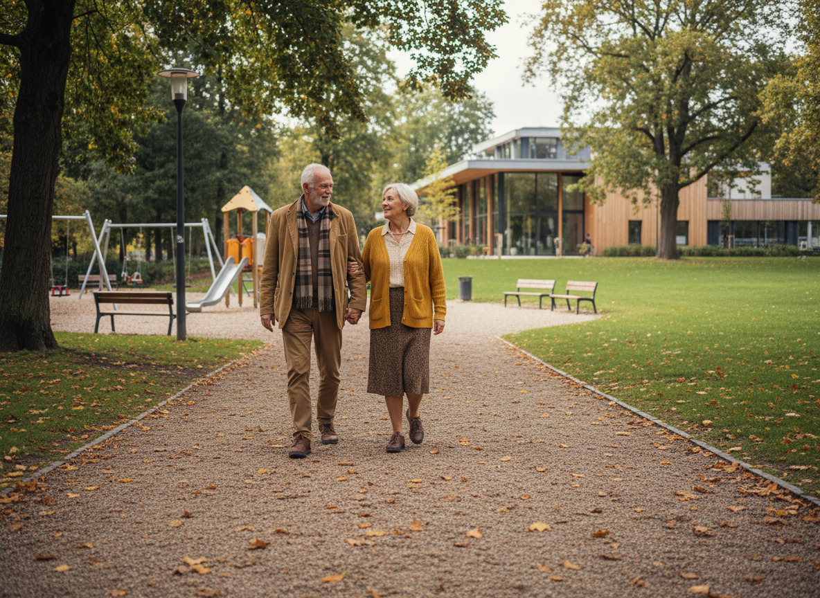 Couple âgé se promenant dans un parc à Uccle