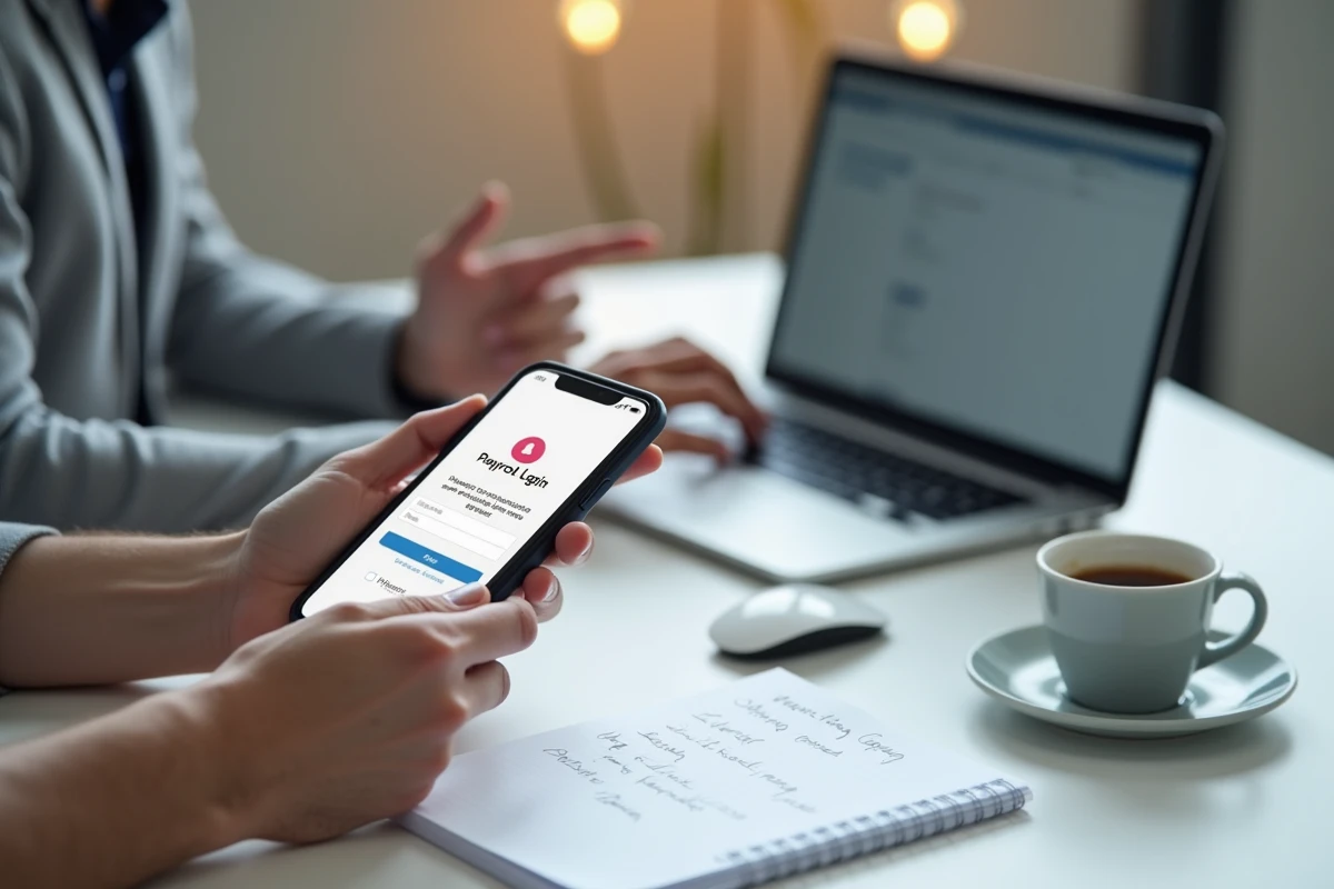 Mains consultant un message d'erreur de connexion sur smartphone et ordinateur portable pour un logiciel de paie