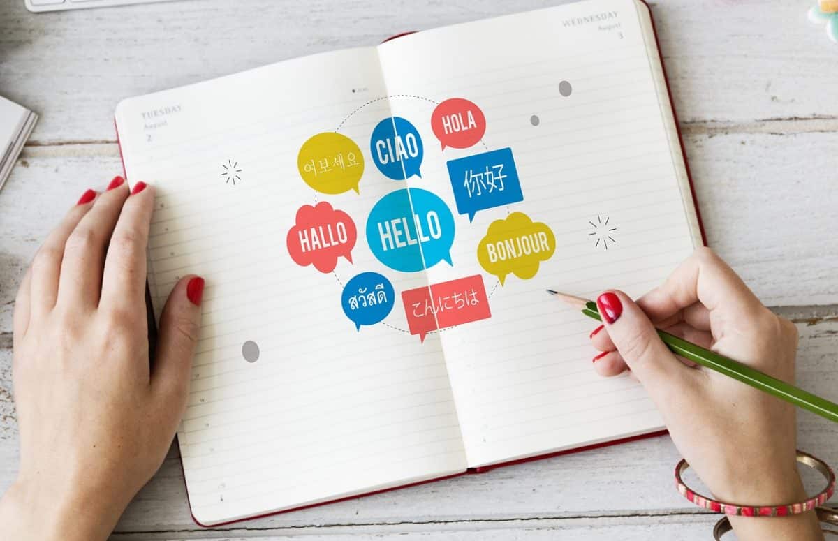 carnet avec bonjour en plusieurs langues