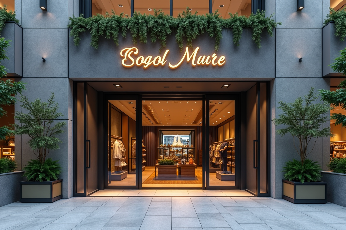 Vitrine de magasin moderne avec enseigne élégante en journée