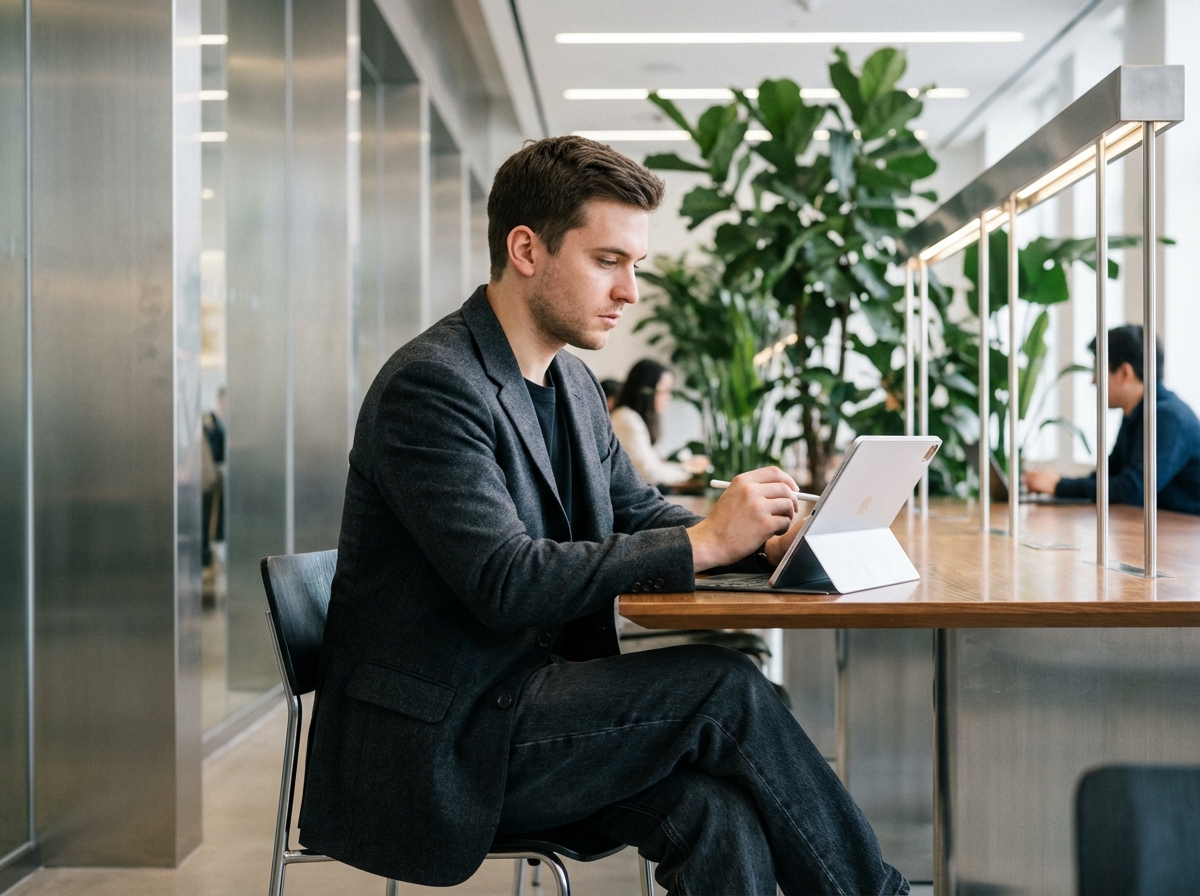 Jeune entrepreneur utilisant une tablette en 2026