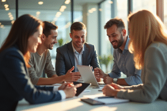 Équipe diverse en réunion dans un bureau moderne