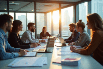 Groupe de professionnels collaborant dans un bureau moderne
