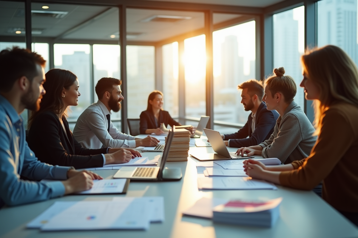 Groupe de professionnels collaborant dans un bureau moderne
