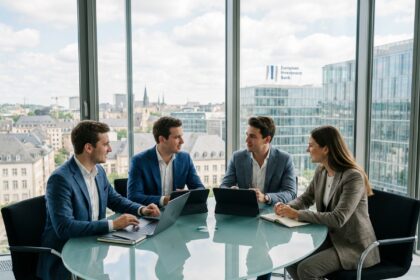 Groupe de professionnels collaborant dans un bureau à Luxembourg