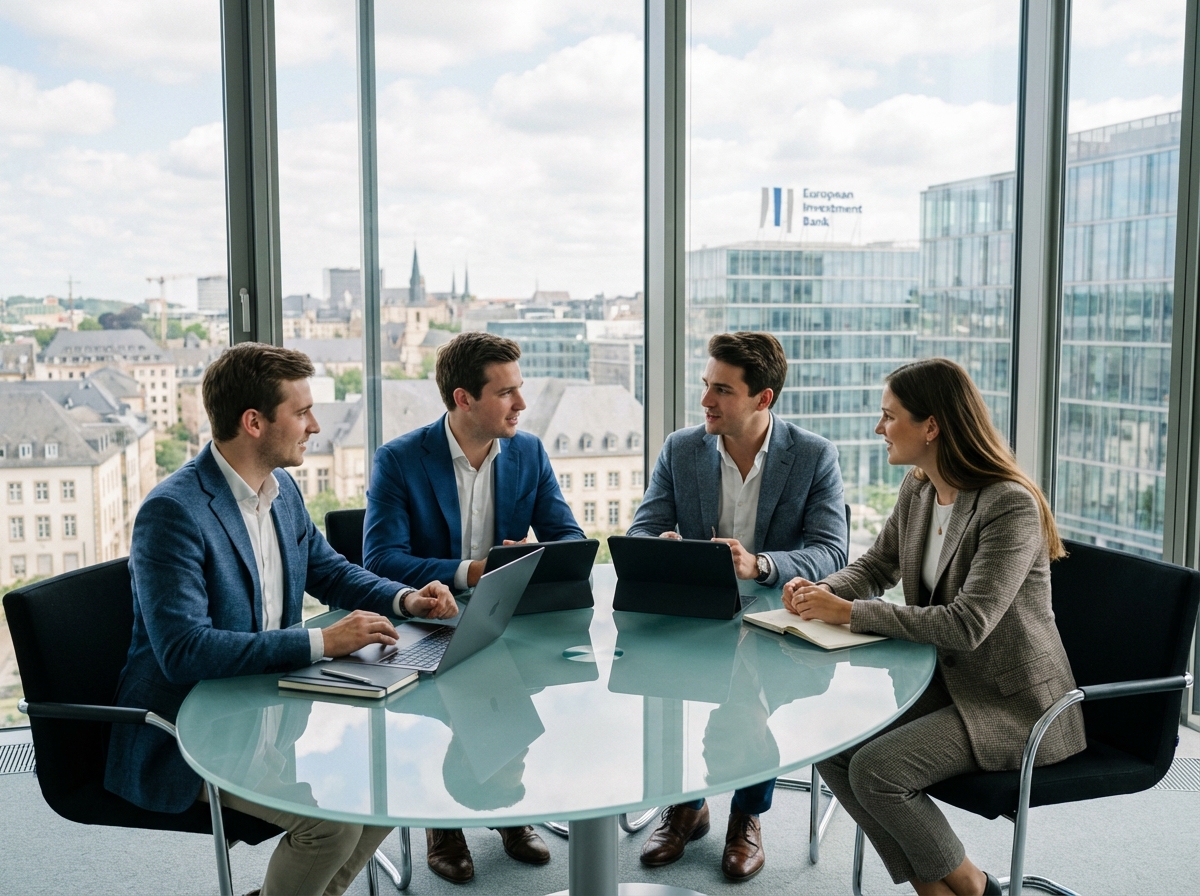 Groupe de professionnels collaborant dans un bureau à Luxembourg