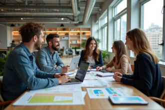 Groupe de jeunes professionnels en réunion de travail