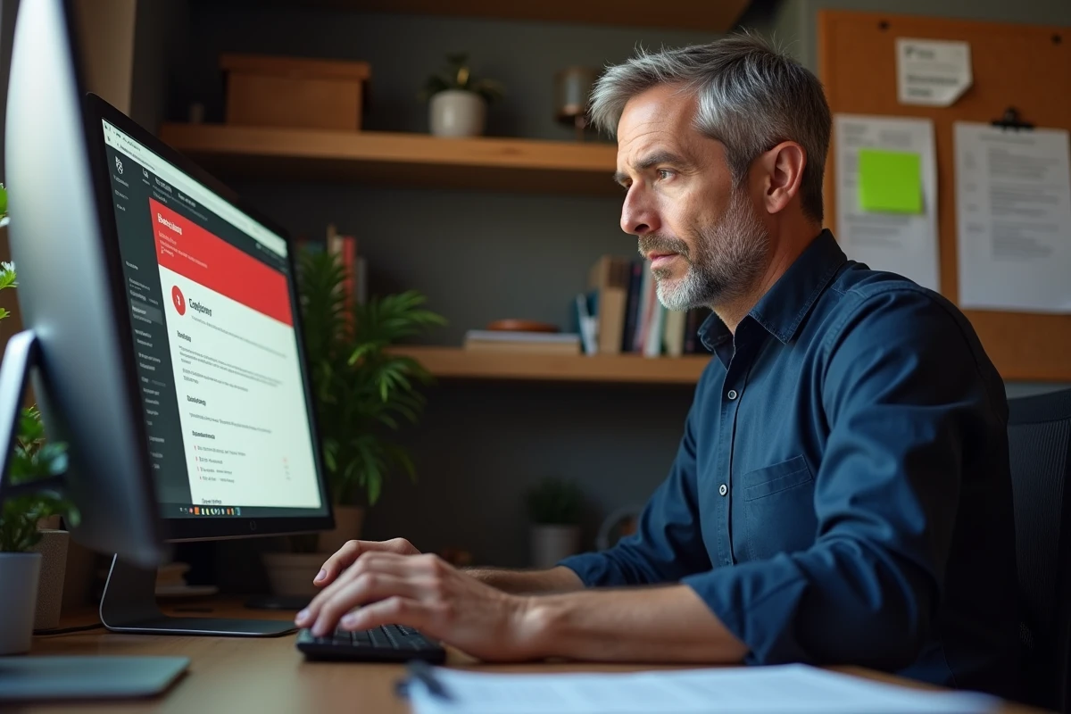 Homme tapant son mot de passe sur un ordinateur avec une erreur de connexion à un logiciel RH
