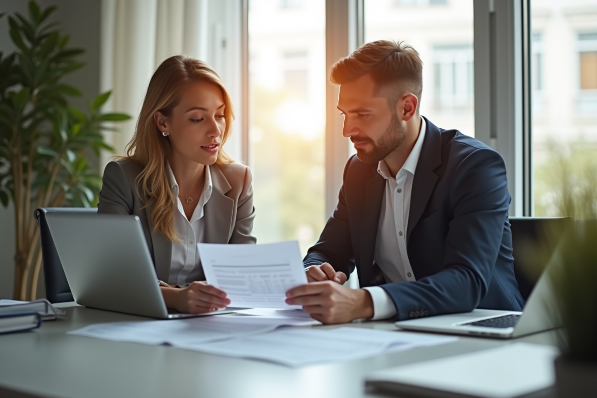 Espace de travail professionnel avec deux personnes confiantes