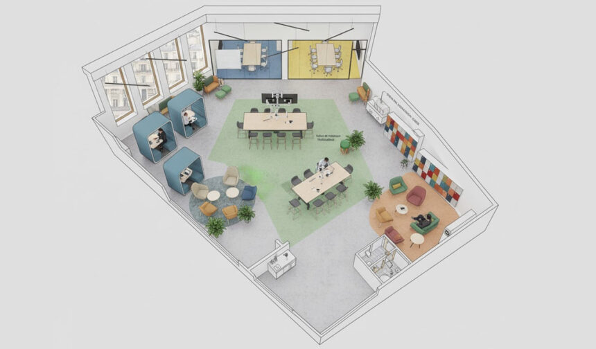 Espace de travail flexible favorisant collaboration et bien-être des employés