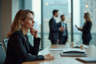 Femme d affaires assise pensivement lors d une réunion