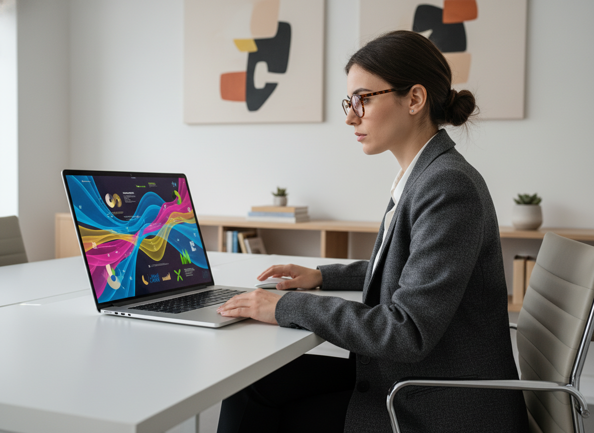 Jeune femme analysant des graphiques en motion design