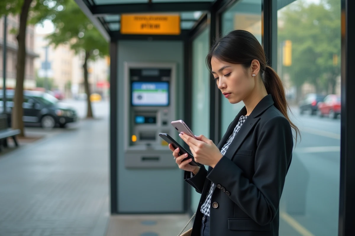 Jeune femme vérifiant son smartphone près d