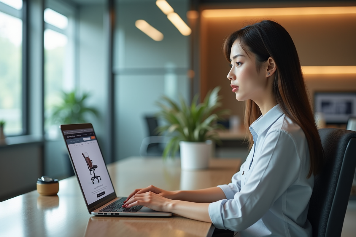 Femme d affaires travaillant sur un ordinateur portable dans un bureau moderne