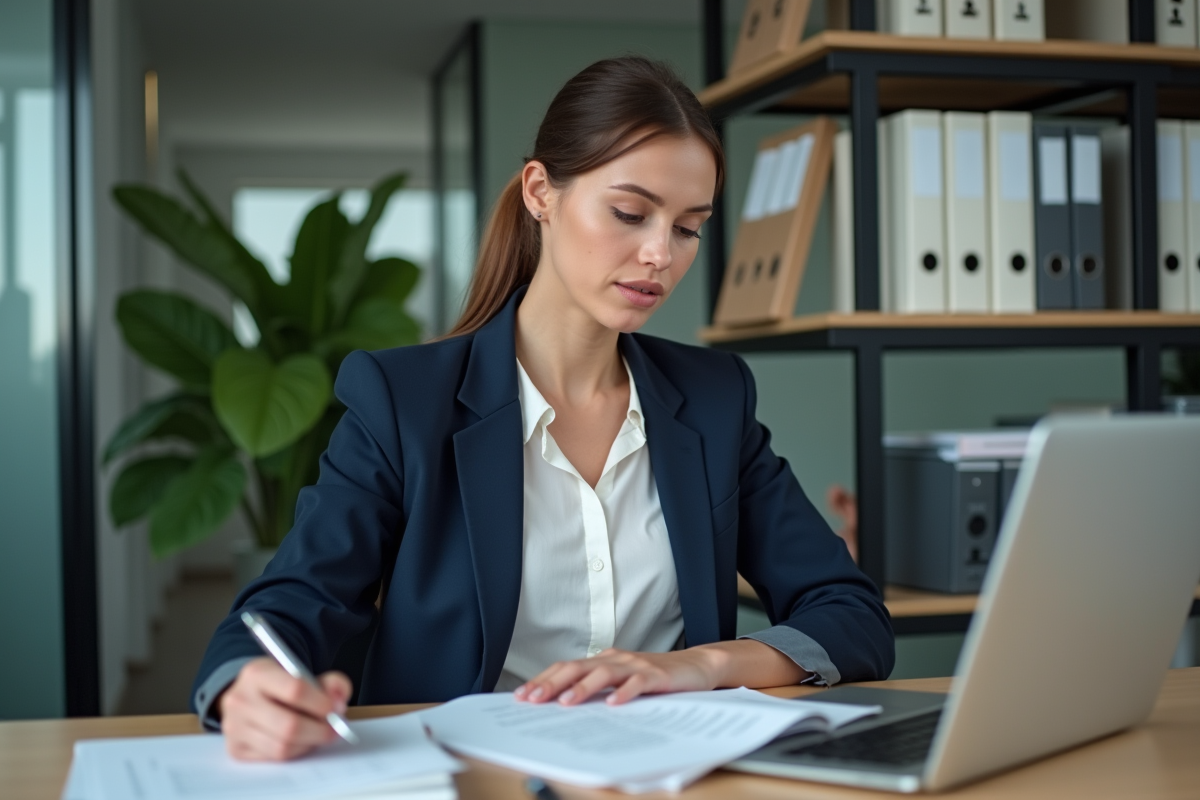 Femme en bureau professionnel en train de travailler