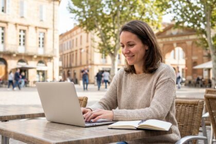 Jeune femme souriante au café de Montauban