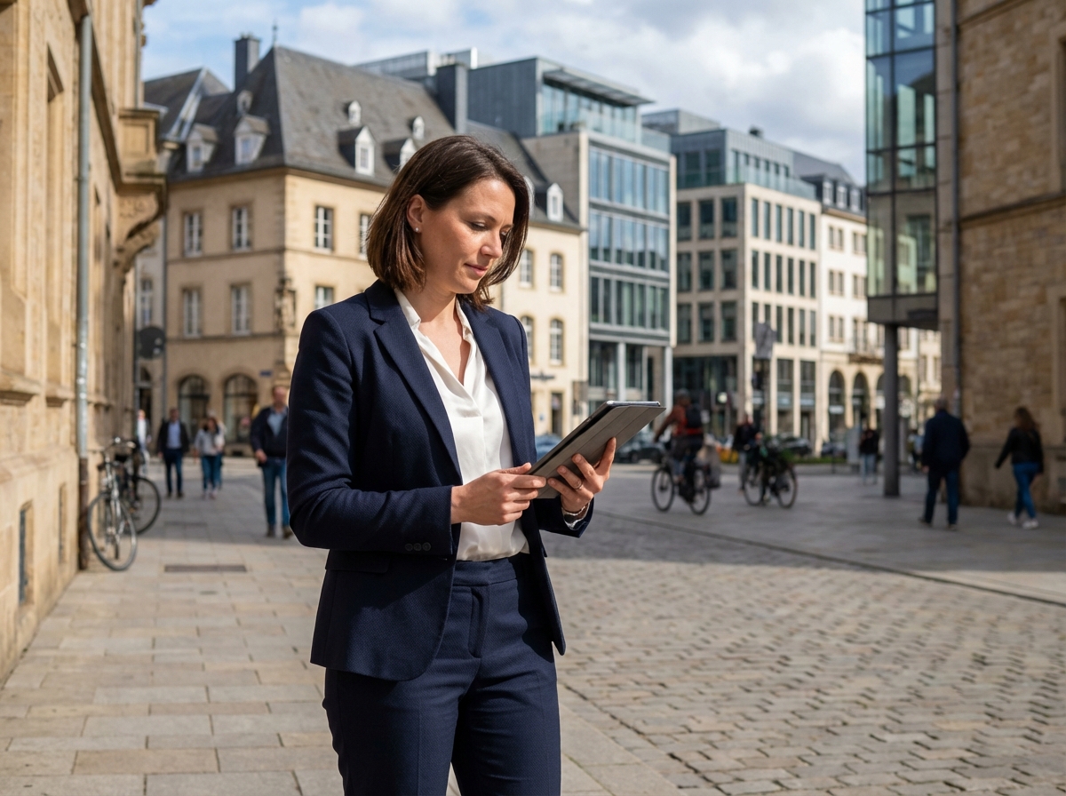 Femme entrepreneure debout dans la rue à Luxembourg