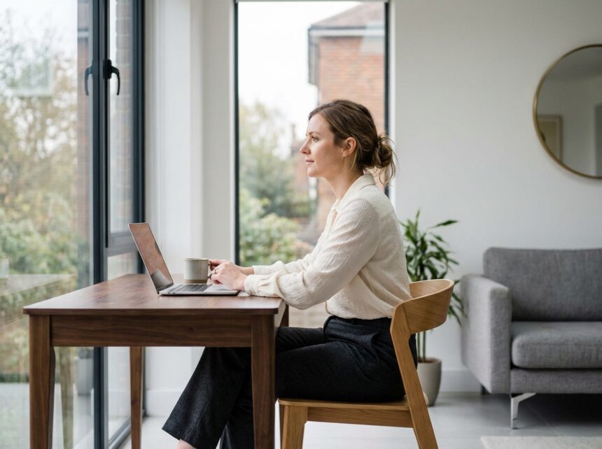 Jeune femme professionnelle dans un appartement moderne