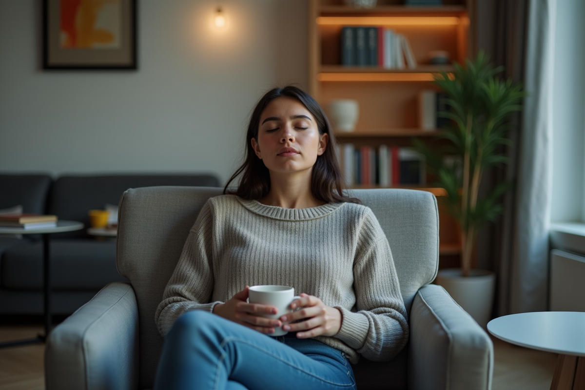 Jeune femme se reposant dans un salon professionnel