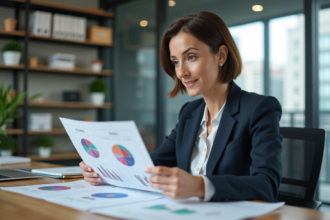 Femme d'affaires en réunion dans un bureau moderne