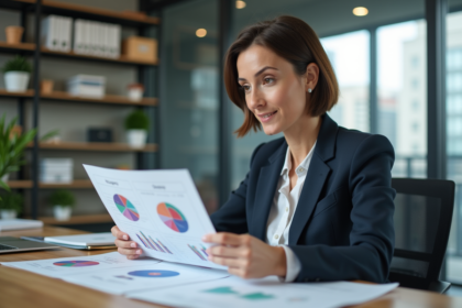 Femme d'affaires en réunion dans un bureau moderne