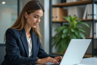 Femme en costume professionnel lors d'une formation en bureau