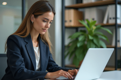 Femme en costume professionnel lors d'une formation en bureau