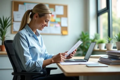 Femme en costume professionnel lors d'une formation en bureau