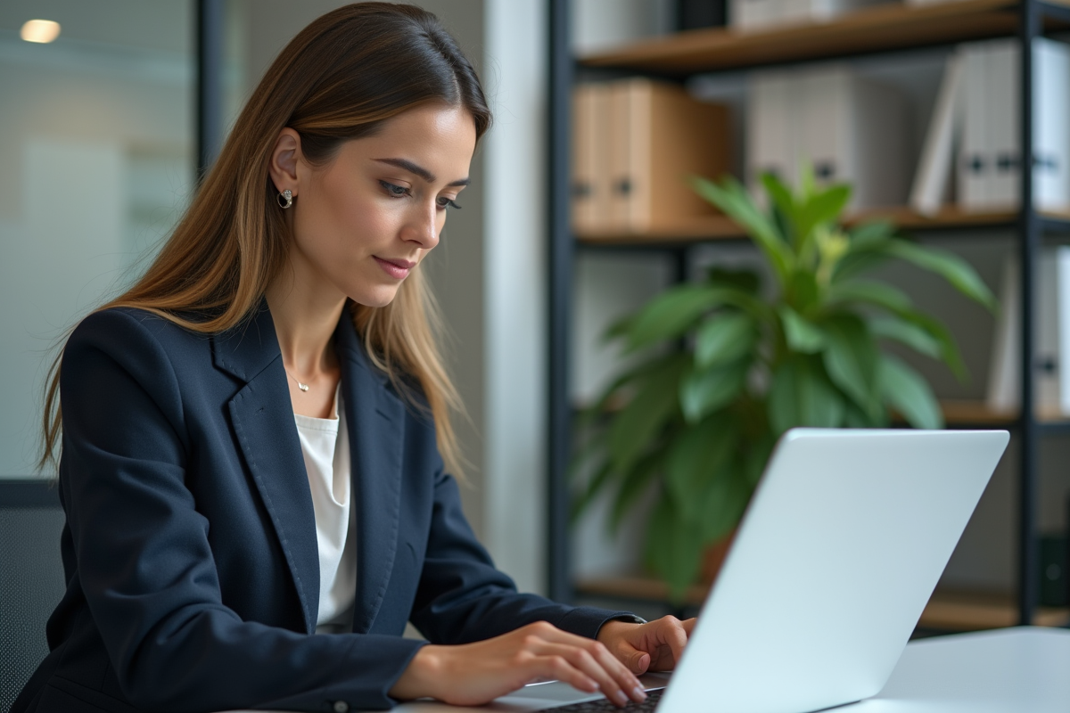 Femme en costume professionnel lors d'une formation en bureau