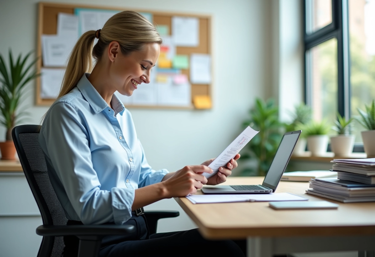 Femme en costume professionnel lors d'une formation en bureau