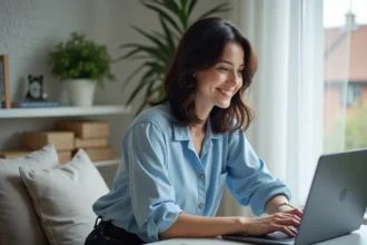 Femme concentrée sur son ordinateur dans un bureau moderne