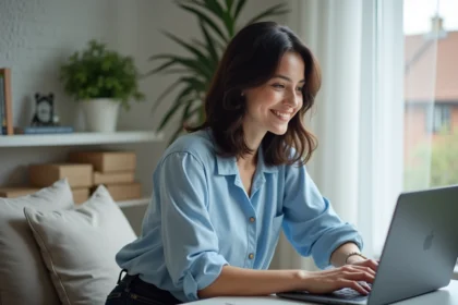 Femme concentrée sur son ordinateur dans un bureau moderne
