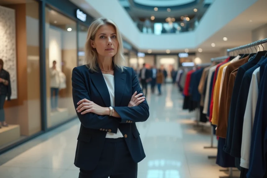 Directrice de magasin H&M devant des rayons vides lors de la fermeture d'une enseigne en 2026
