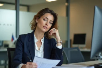 Fonctionnaire territoriale de catégorie A consultant des grilles salariales dans un bureau administratif municipal après 10 ans de service