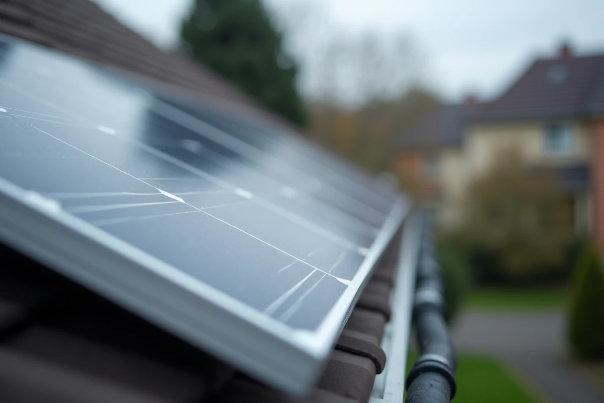 Gros plan sur des panneaux solaires photovoltaïques installés sur le toit incliné d'une maison résidentielle