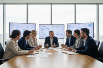 Groupe de professionnels en réunion dans un bureau moderne